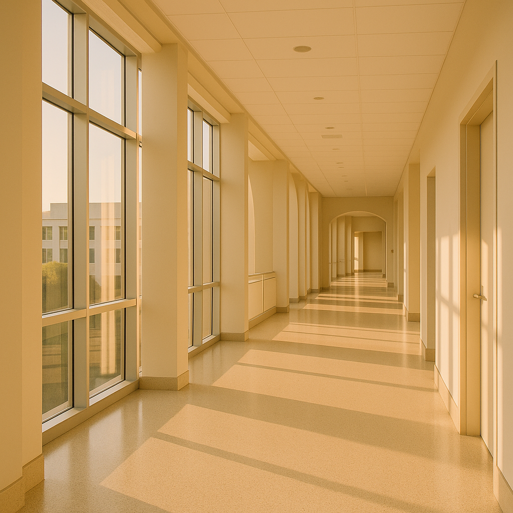Soft morning light through corridor